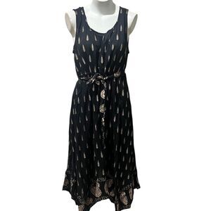 Lapoge Women's Black Maxi Dress Gold Accents Sleeveless Formal Size L